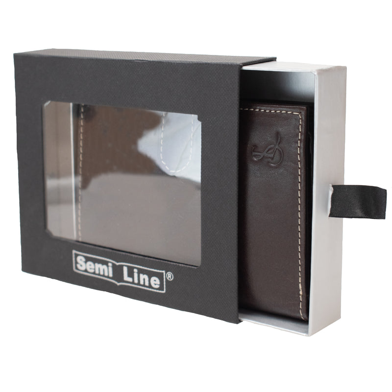 Portfel męski skórzany - średni - RFID - brązowy - w pudełku