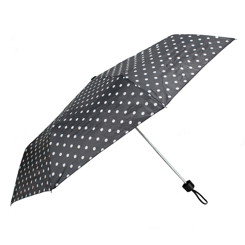 Parasol półautomatyczny - czarny w kropki - 92 cm