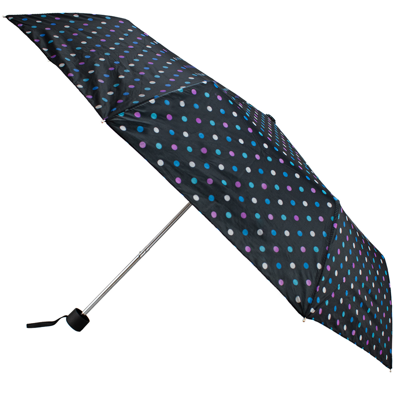 Parasol półautomatyczny - czarny w kolorowe kropki - 92 cm