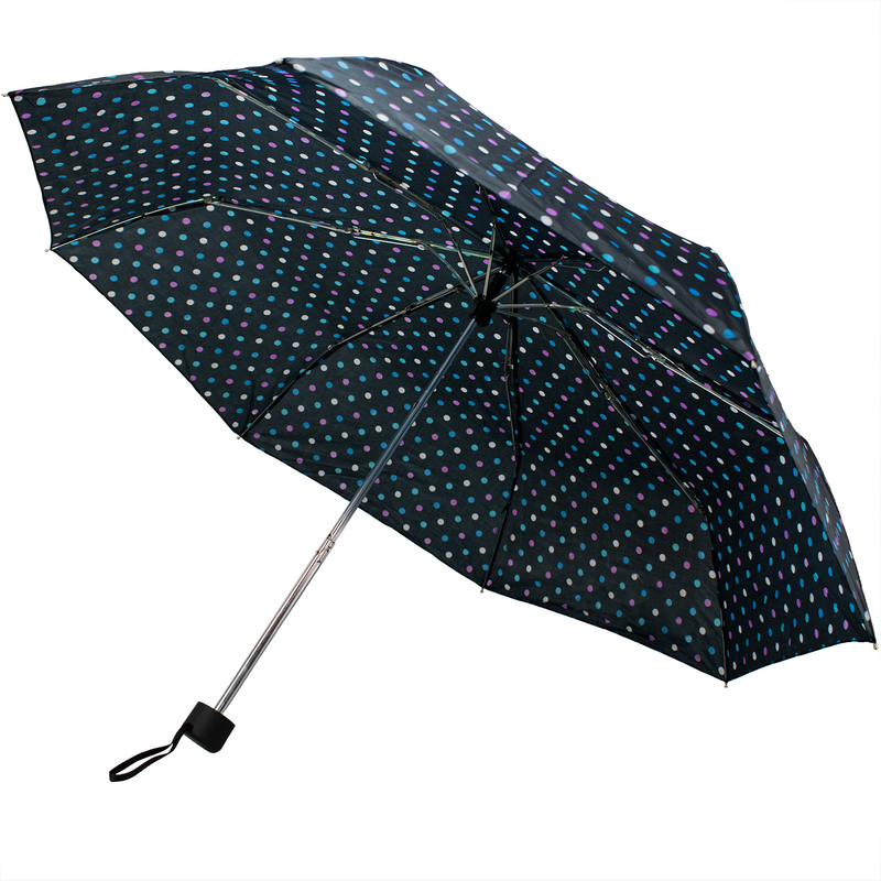 Parasol półautomatyczny - czarny w kolorowe kropki - 92 cm