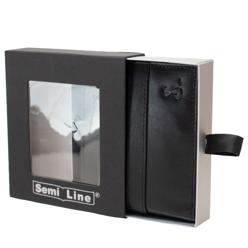 Portfel męski skórzany - mały - RFID - czarny - w pudełku