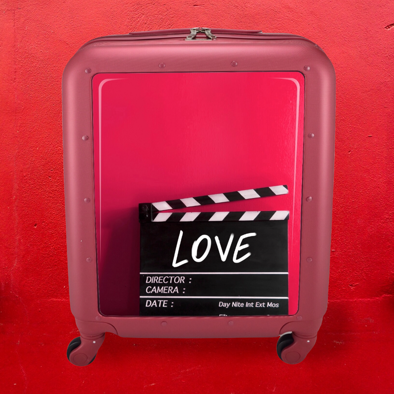 Walizka podróżna na kółkach - Cinema Love - czerwona personalizowana