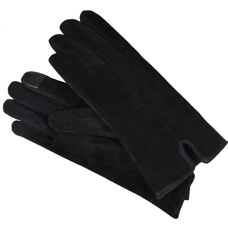 Rękawiczki skórzane damskie - antybakteryjne - zamszowe - czarne - Semi Line