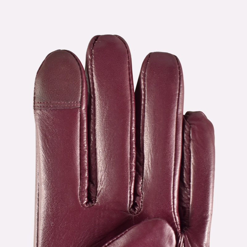 Rękawiczki skórzane damskie - antybakteryjne - bordowe - Semi Line
