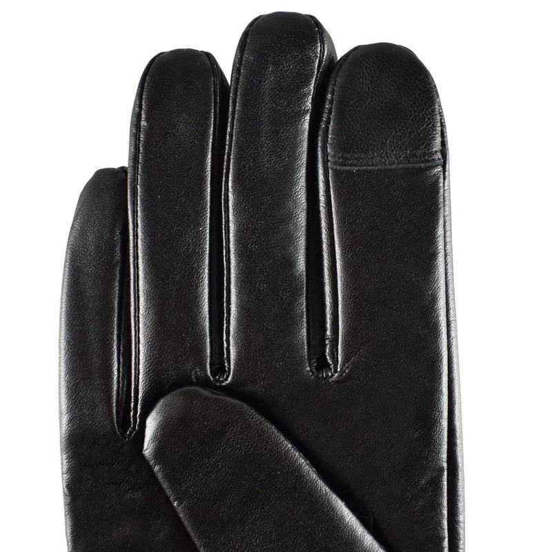 Rękawiczki skórzane damskie - antybakteryjne - czarne z czerwoną lamówką - Semi Line