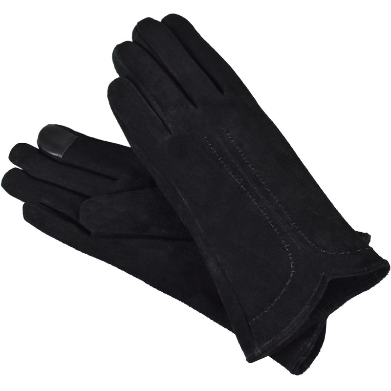 Rękawiczki skórzane damskie - antybakteryjne - zamszowe - czarne - Semi Line