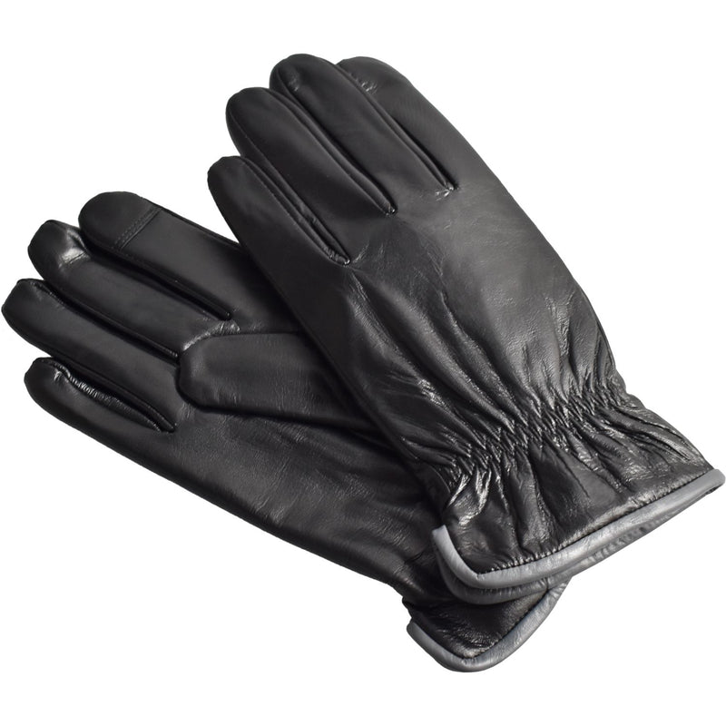 Rękawiczki skórzane męskie - antybakteryjne - czarne z szarą lamówką - Semi Line