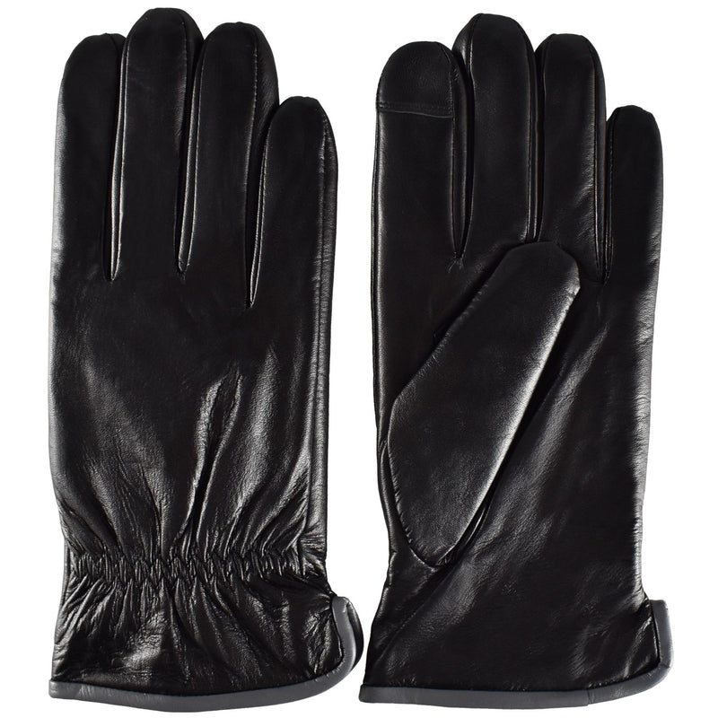 Rękawiczki skórzane męskie - antybakteryjne - czarne z szarą lamówką - Semi Line